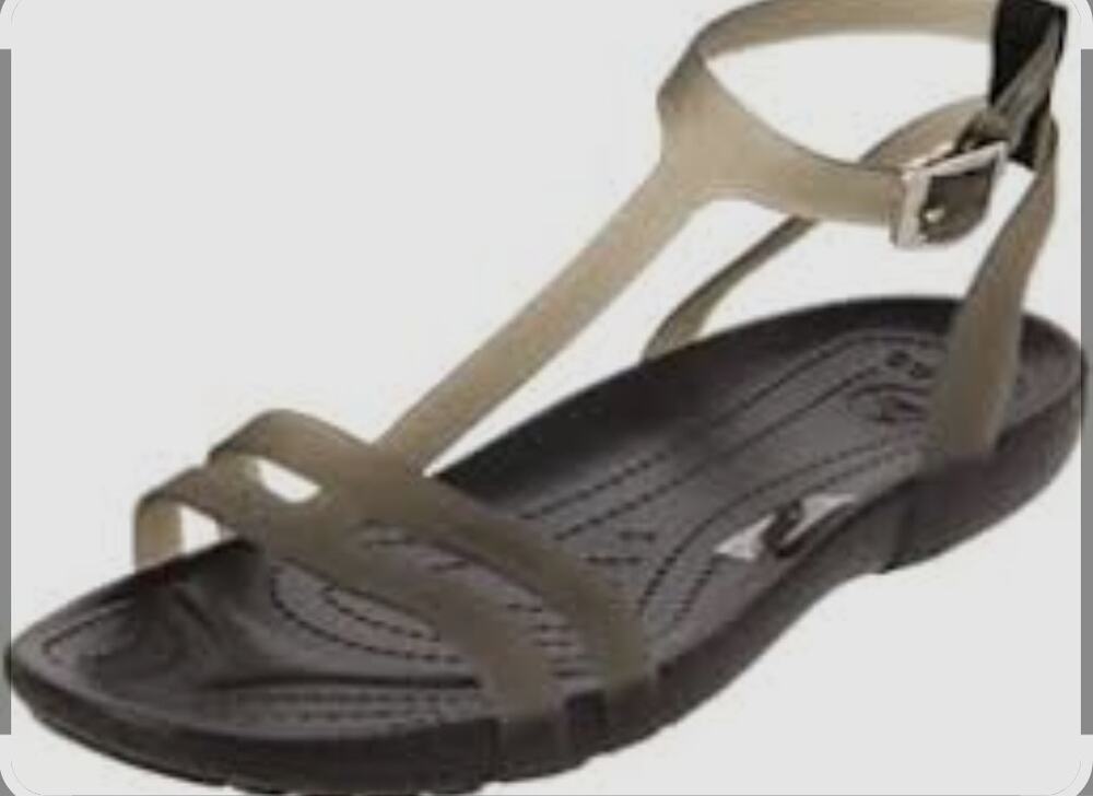 Crocs Black Bronze Sexi Sandal Size 9 T strap Summer Retired Comfortable Rubber